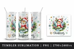 Watercolor cute reindeer hat scarf Merry Christmas quote print 20 oz tumbler skinny mug wrap clipart t-shirt sublimation printable design