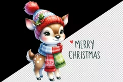 Watercolor cute reindeer hat scarf Merry Christmas quote print 20 oz tumbler skinny mug wrap clipart t-shirt sublimation printable design