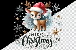 Watercolor cute reindeer hat scarf Merry Christmas quote print 20 oz tumbler skinny mug wrap clipart t-shirt sublimation printable design