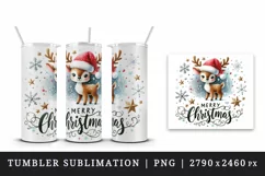 Watercolor cute reindeer hat scarf Merry Christmas quote print 20 oz tumbler skinny mug wrap clipart t-shirt sublimation printable design