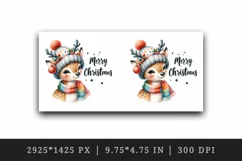 Watercolor cute reindeer hat scarf Merry Christmas quote print 20 oz tumbler skinny mug wrap clipart t-shirt sublimation printable design