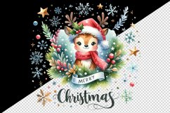 Watercolor cute reindeer hat scarf Merry Christmas quote print 20 oz tumbler skinny mug wrap clipart t-shirt sublimation printable design