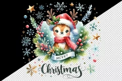 Watercolor cute reindeer hat scarf Merry Christmas quote print 20 oz tumbler skinny mug wrap clipart t-shirt sublimation printable design