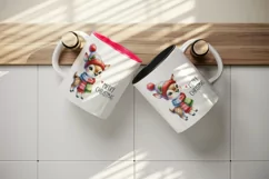 Watercolor cute reindeer hat scarf Merry Christmas quote print 20 oz tumbler skinny mug wrap clipart t-shirt sublimation printable design