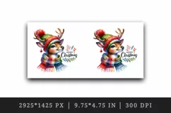 Watercolor cute reindeer hat scarf Merry Christmas quote print 20 oz tumbler skinny mug wrap clipart t-shirt sublimation printable design