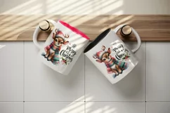 Watercolor cute reindeer hat scarf Merry Christmas quote print 20 oz tumbler skinny mug wrap clipart t-shirt sublimation printable design
