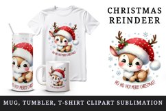Watercolor cute reindeer hat scarf snowflakes Merry Christmas quote print 20 oz tumbler skinny mug wrap clipart t-shirt sublimation printable design