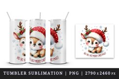 Watercolor cute reindeer hat scarf snowflakes Merry Christmas quote print 20 oz tumbler skinny mug wrap clipart t-shirt sublimation printable design