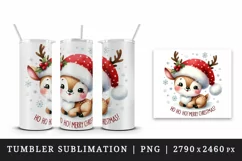 Watercolor cute reindeer hat scarf snowflakes Merry Christmas quote print 20 oz tumbler skinny mug wrap clipart t-shirt sublimation printable design