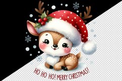 Watercolor cute reindeer hat scarf snowflakes Merry Christmas quote print 20 oz tumbler skinny mug wrap clipart t-shirt sublimation printable design