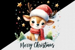 Watercolor cute reindeer hat scarf stars Merry Christmas quote print 20 oz tumbler skinny mug wrap clipart t-shirt sublimation printable design