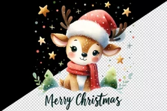 Watercolor cute reindeer hat scarf stars Merry Christmas quote print 20 oz tumbler skinny mug wrap clipart t-shirt sublimation printable design