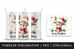 Watercolor cute reindeer hat scarf stars Merry Christmas quote print 20 oz tumbler skinny mug wrap clipart t-shirt sublimation printable design