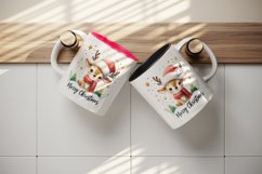 Watercolor cute reindeer hat scarf stars Merry Christmas quote print 20 oz tumbler skinny mug wrap clipart t-shirt sublimation printable design