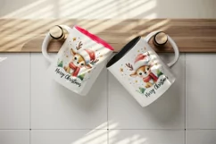 Watercolor cute reindeer hat scarf stars Merry Christmas quote print 20 oz tumbler skinny mug wrap clipart t-shirt sublimation printable design