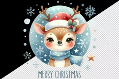 Watercolor cute reindeer hat snowflakes round Merry Christmas quote print 20 oz tumbler skinny mug wrap clipart t-shirt sublimation printable design