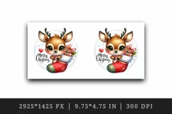 Watercolor cute reindeer holding stocking gifts Merry Christmas quote print 20 oz tumbler skinny mug wrap clipart t-shirt sublimation printable design