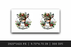 Watercolor cute reindeer holly berries round Merry Christmas quote print 20 oz tumbler skinny mug wrap clipart t-shirt sublimation printable design