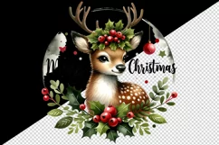 Watercolor cute reindeer holly berries round Merry Christmas quote print 20 oz tumbler skinny mug wrap clipart t-shirt sublimation printable design