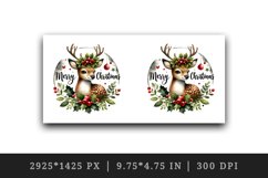 Watercolor cute reindeer holly berries round Merry Christmas quote print 20 oz tumbler skinny mug wrap clipart t-shirt sublimation printable design