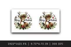 Watercolor cute reindeer holly berries round Merry Christmas quote print 20 oz tumbler skinny mug wrap clipart t-shirt sublimation printable design