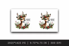 Watercolor cute reindeer holly berries round Merry Christmas quote print 20 oz tumbler skinny mug wrap clipart t-shirt sublimation printable design
