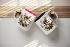 Watercolor cute reindeer holly berries round Merry Christmas quote print 20 oz tumbler skinny mug wrap clipart t-shirt sublimation printable design