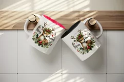 Watercolor cute reindeer holly berries round Merry Christmas quote print 20 oz tumbler skinny mug wrap clipart t-shirt sublimation printable design