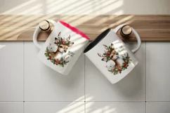 Watercolor cute reindeer holly berries round Merry Christmas quote print 20 oz tumbler skinny mug wrap clipart t-shirt sublimation printable design