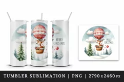 Watercolor cute reindeer hot air balloon Merry Christmas quote print 20 oz tumbler skinny mug wrap clipart t-shirt sublimation printable design