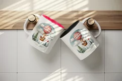 Watercolor cute reindeer hot air balloon Merry Christmas quote print 20 oz tumbler skinny mug wrap clipart t-shirt sublimation printable design