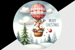 Watercolor cute reindeer hot air balloon Merry Christmas quote print 20 oz tumbler skinny mug wrap clipart t-shirt sublimation printable design
