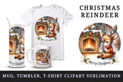 Watercolor cute reindeer hot cocoa fireplace Merry Christmas quote print 20 oz tumbler skinny mug wrap clipart t-shirt sublimation printable design