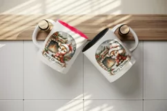 Watercolor cute reindeer hot cocoa fireplace Merry Christmas quote print 20 oz tumbler skinny mug wrap clipart t-shirt sublimation printable design