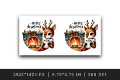 Watercolor cute reindeer hot cocoa fireplace Merry Christmas quote print 20 oz tumbler skinny mug wrap clipart t-shirt sublimation printable design