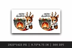 Watercolor cute reindeer hot cocoa fireplace Merry Christmas quote print 20 oz tumbler skinny mug wrap clipart t-shirt sublimation printable design