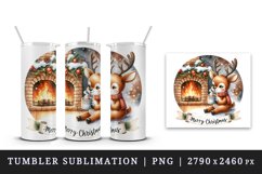Watercolor cute reindeer hot cocoa fireplace Merry Christmas quote print 20 oz tumbler skinny mug wrap clipart t-shirt sublimation printable design