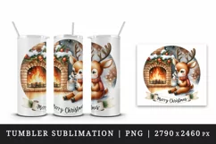 Watercolor cute reindeer hot cocoa fireplace Merry Christmas quote print 20 oz tumbler skinny mug wrap clipart t-shirt sublimation printable design