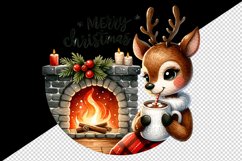Watercolor cute reindeer hot cocoa fireplace Merry Christmas quote print 20 oz tumbler skinny mug wrap clipart t-shirt sublimation printable design