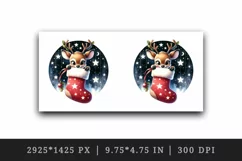 Watercolor cute reindeer in Christmas stocking twinkling stars print 20 oz tumbler skinny mug wrap clipart t-shirt sublimation printable design
