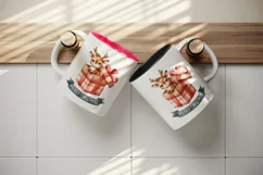 Watercolor cute reindeer inside gift box Merry Christmas quote print 20 oz tumbler skinny mug wrap clipart t-shirt sublimation printable design