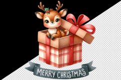 Watercolor cute reindeer inside gift box Merry Christmas quote print 20 oz tumbler skinny mug wrap clipart t-shirt sublimation printable design