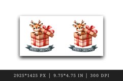 Watercolor cute reindeer inside gift box Merry Christmas quote print 20 oz tumbler skinny mug wrap clipart t-shirt sublimation printable design