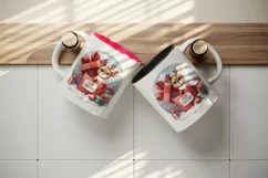Watercolor cute reindeer inside gift box present Merry Christmas quote print 20oz tumbler skinny mug wrap clipart t-shirt sublimation printable design