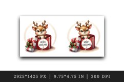 Watercolor cute reindeer inside gift box round Merry Christmas quote print 20 oz tumbler skinny mug wrap clipart t-shirt sublimation printable design
