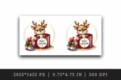 Watercolor cute reindeer inside gift box round Merry Christmas quote print 20 oz tumbler skinny mug wrap clipart t-shirt sublimation printable design