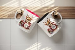 Watercolor cute reindeer inside gift box round Merry Christmas quote print 20 oz tumbler skinny mug wrap clipart t-shirt sublimation printable design