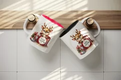 Watercolor cute reindeer inside gift box round Merry Christmas quote print 20 oz tumbler skinny mug wrap clipart t-shirt sublimation printable design