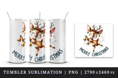 Watercolor cute reindeer jingle bell dancing Merry Christmas quote print 20 oz tumbler skinny mug wrap clipart t-shirt sublimation printable design