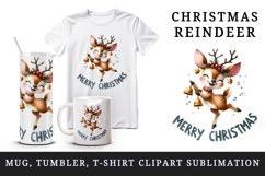 Watercolor cute reindeer jingle bell dancing Merry Christmas quote print 20 oz tumbler skinny mug wrap clipart t-shirt sublimation printable design